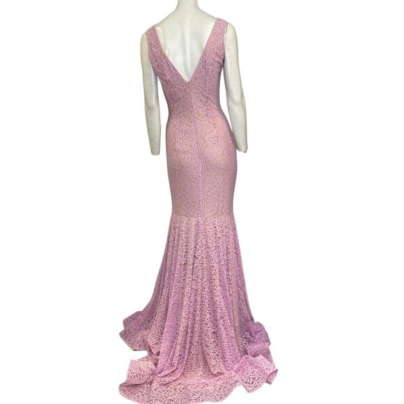 Jovani Lace Mermaid V-Neck Maxi Gown Lilac Size 4 NWT Style 42784 - Picture 2 of 6